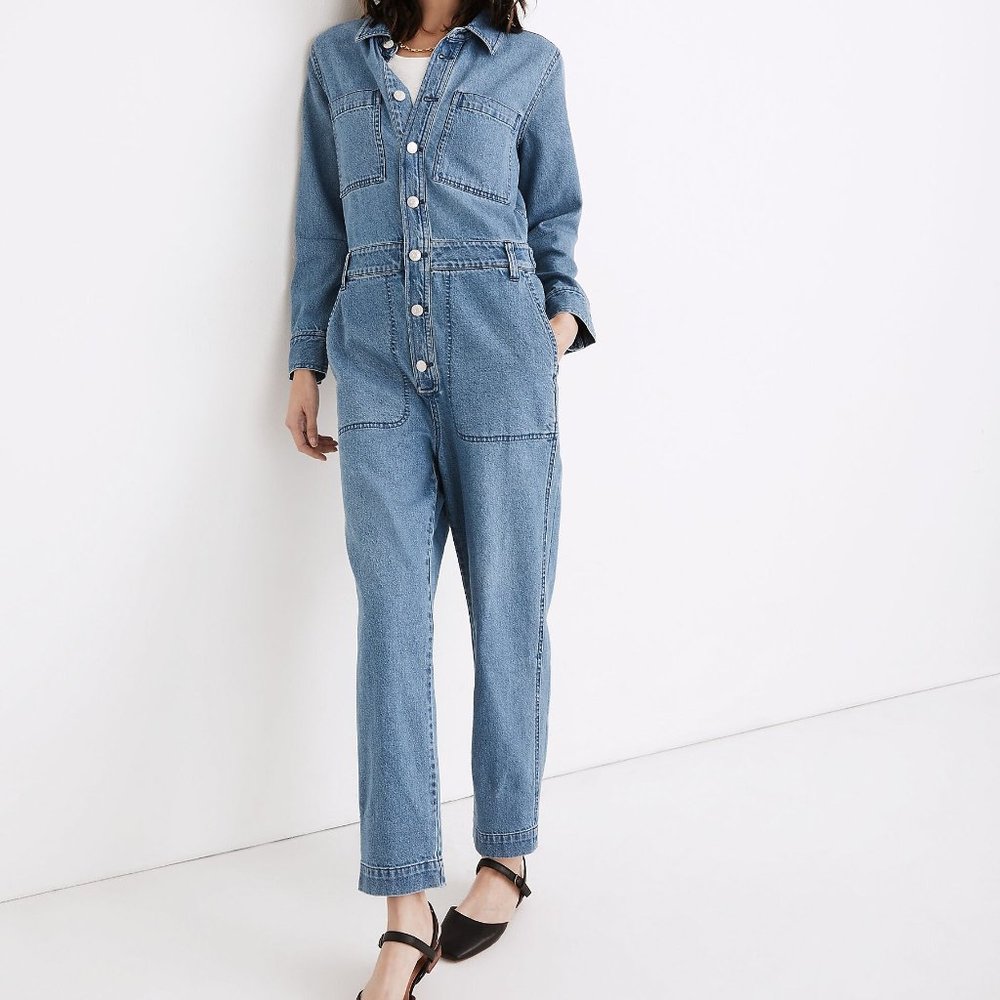 NEW $200 MADEWELL Denim JEAN Relaxed Coverall Jumpsuit JUMPER BLUE  SIZE S